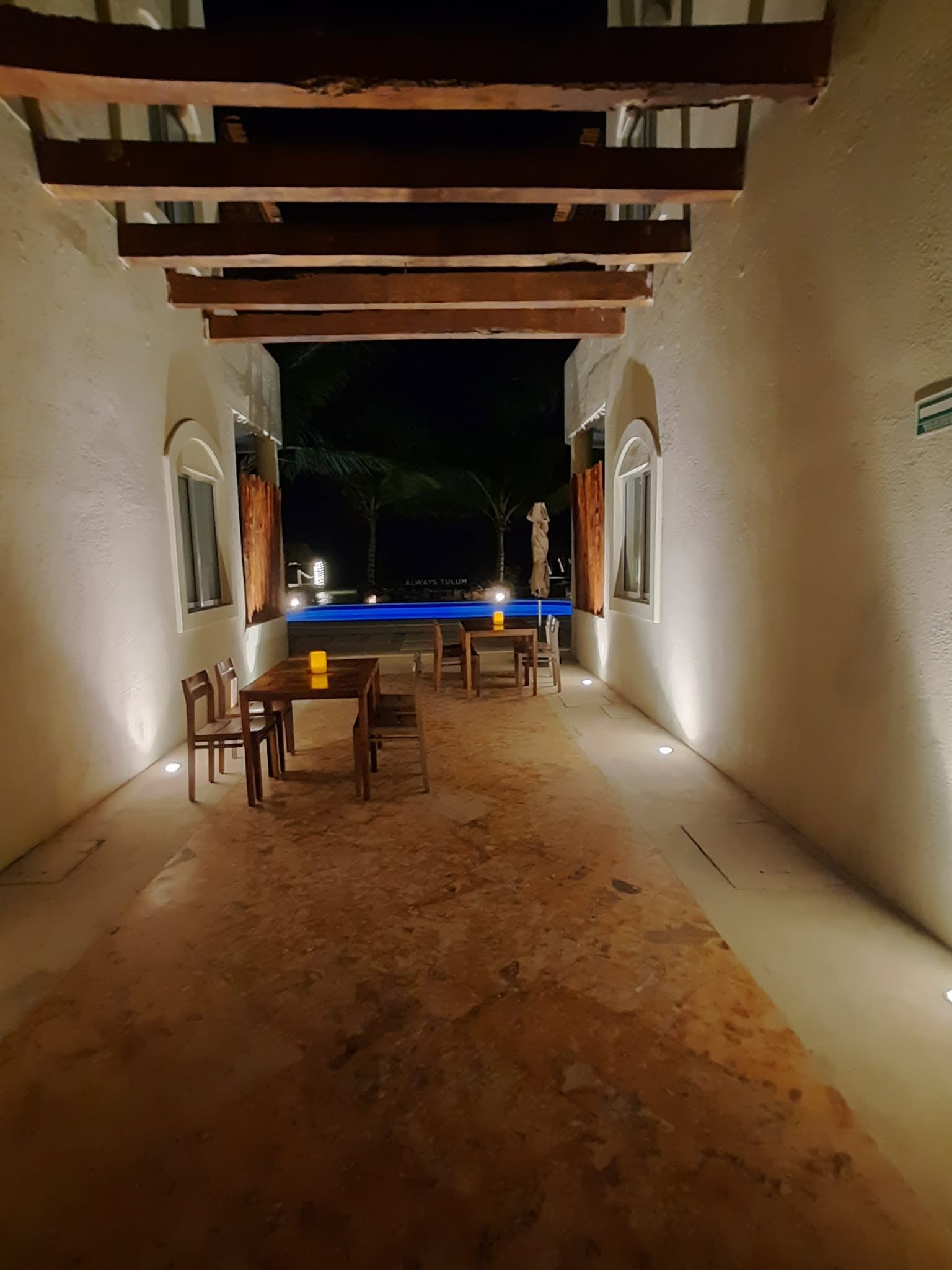 Hotel Mereva Tulum illuminated at night